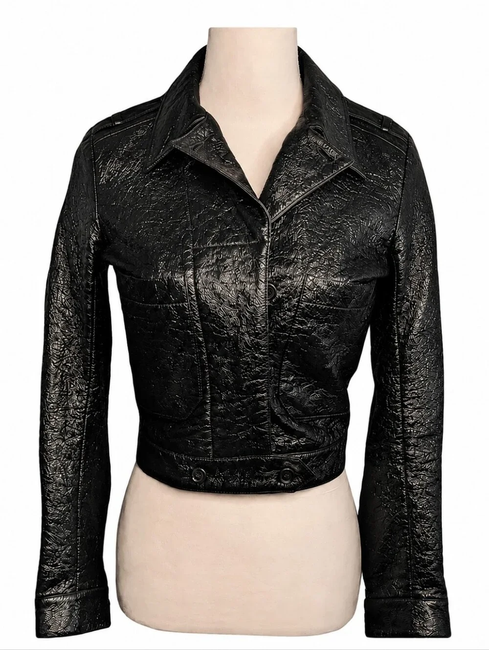 Marc by Marc Jacobs cropped moto-style jacket black crinkled patent Size 0